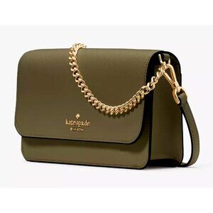 S Kate Spade Madison Flap Crossbody Bag Army Green Leather Chain Purse KC586 NWT